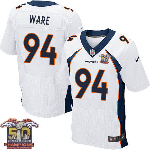 Men's Elite DeMarcus Ware Super Bowl 50 Champions Nike Jersey White Road - #94 NFL Denver Broncos